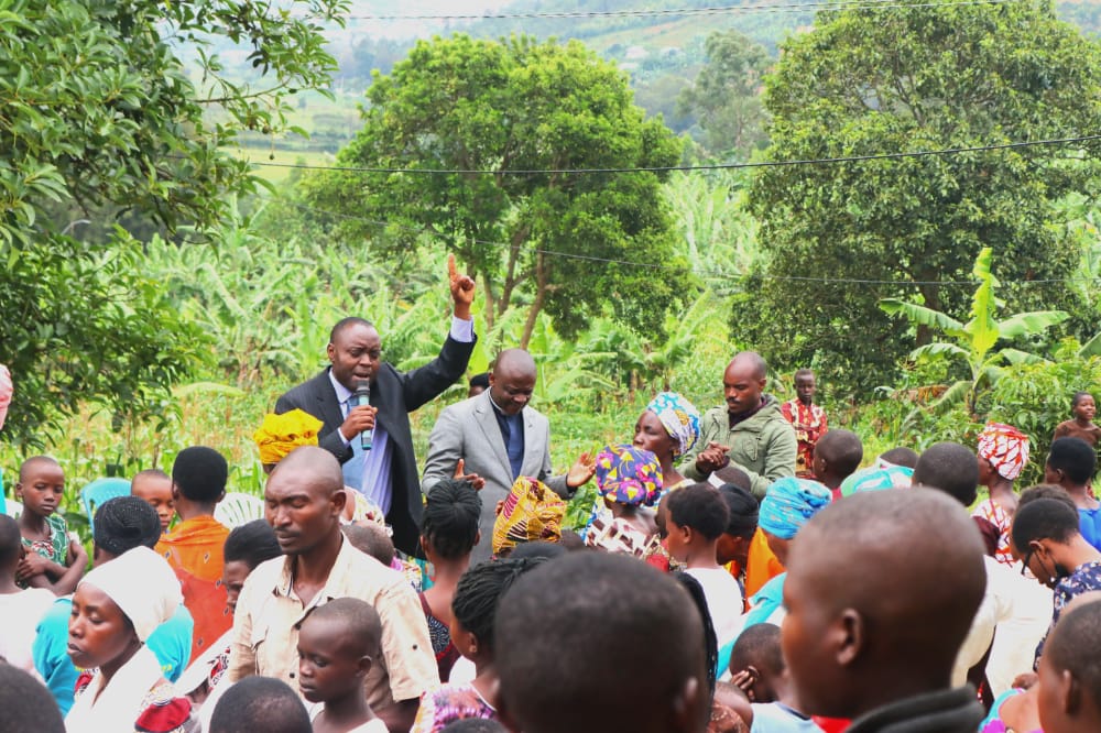 Preaching to a large crowd outdoors