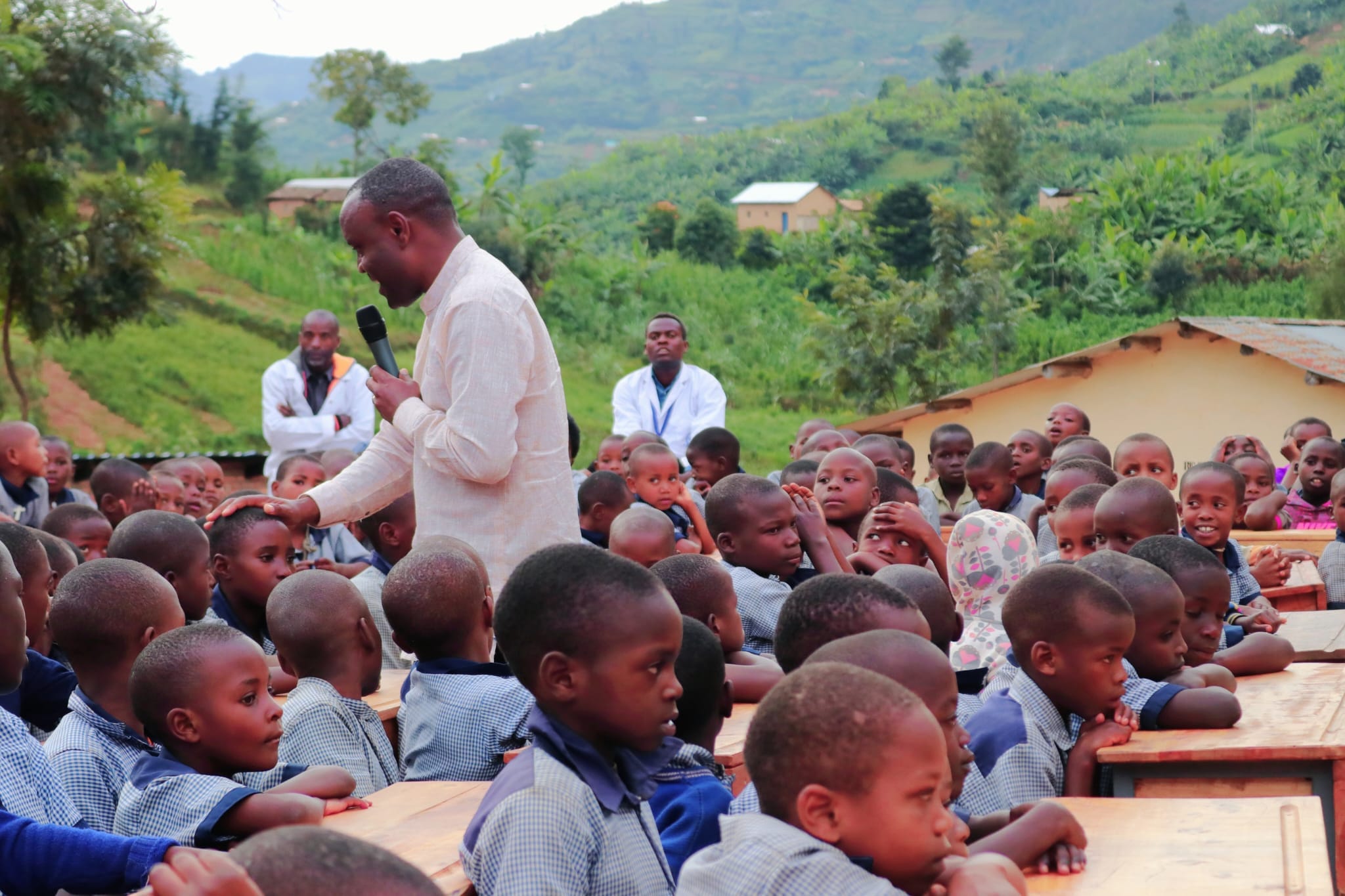 Teaching children on a hillside in Rwanda
